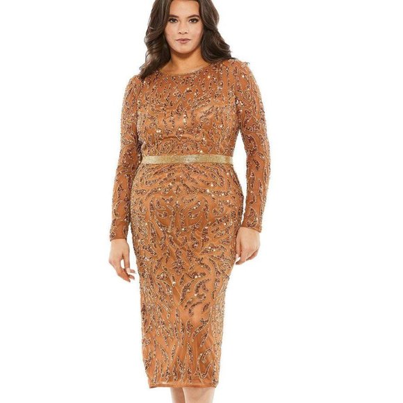 Mac Duggal Dresses & Skirts - Mac Duggal Beaded,  Copper, Long Sleeve Midi